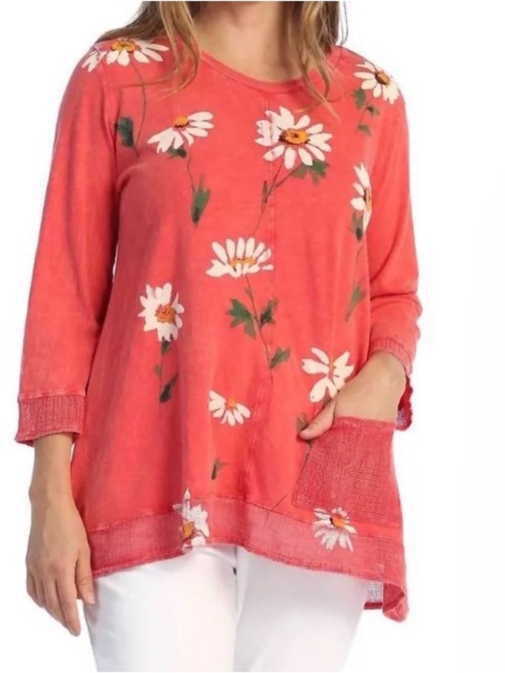 Jess & Jan Daisy Fun Mineral Washed Mesh Contrast Top Size M